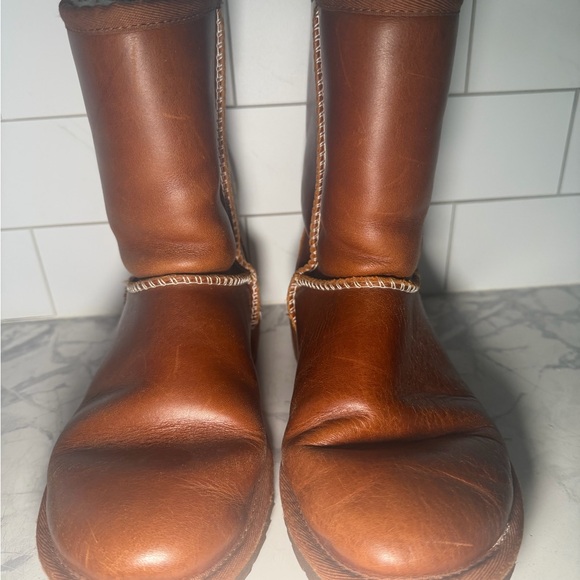 UGG Chestnut Brown Leather Mid-Calf Boots with Whipstitch - Picture 2 of 10